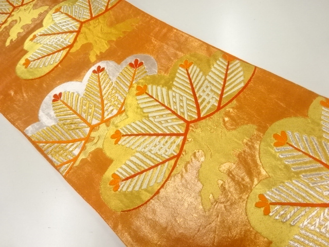 JAPANESE KIMONO / ANTIQUE FUKURO OBI / SILK / GOLD / WOVEN PINE